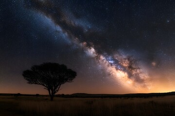Starry sky, Milky Way galaxy at the center of the frame, dark background