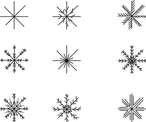 Set of snowflakes. Each snowflake with its own individual pattern.