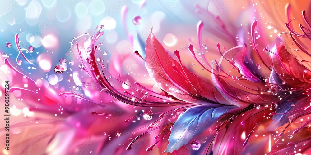 Poster abstract artistic depiction of vibrant colorful feathers with intricate details, representing the be