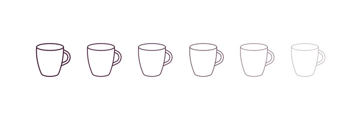 mug outline icon. Linear vector from kitchen concept. 6 different line style mug icon included thin, light, regular, medium, bold, black