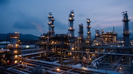 The plant is a complex for oil refining and production of various types of fuel. AI Generated