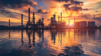 Naklejka premium The plant is a complex for oil refining and production of various types of fuel. AI Generated