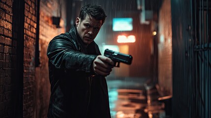 Intense Action Scene in Dark Alley at Night