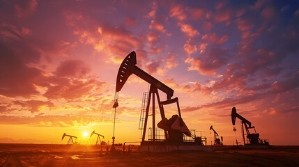 Rigs and other equipment as part of an oil production complex. AI Generated