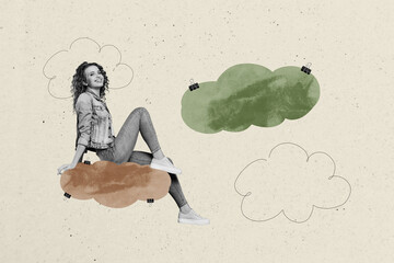 Composite trend artwork sketch photo collage of sticky notes empty space clip office sheet young...