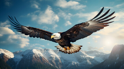 Naklejka premium A soaring eagle in flight wings outstretched