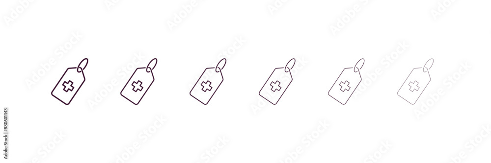 Poster tag with a cross outline icon. linear vector from medical concept. 6 different line style tag with a
