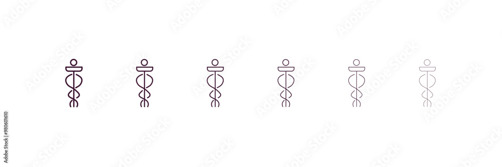 Poster caduceus outline icon. linear vector from medical concept. 6 different line style caduceus icon incl