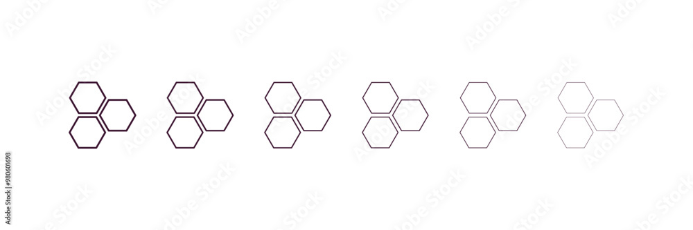 Poster three hexagons cell outline icon. linear vector from medical concept. 6 different line style three h
