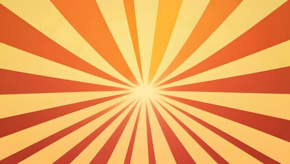 Obraz premium Sunburst background. The background is orange, with rays of light shining down from the center. The sun shines brightly in the middle and creates an abstract pattern. 