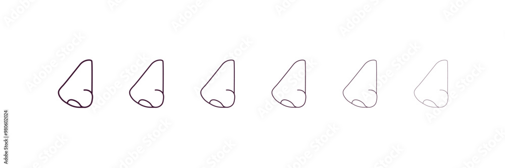 Poster nose outline icon. linear vector from medical concept. 6 different line style nose icon included thi