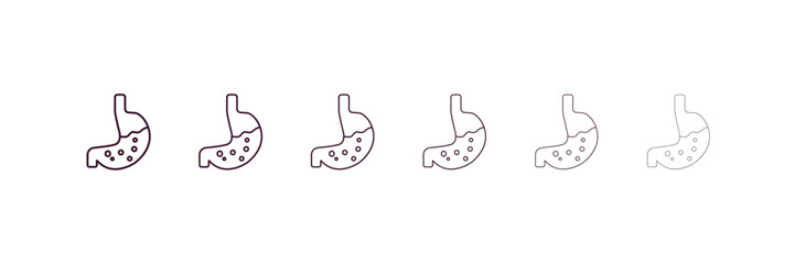 stomach outline icon. Linear vector from medical concept. 6 different line style stomach icon included thin, light, regular, medium, bold, black