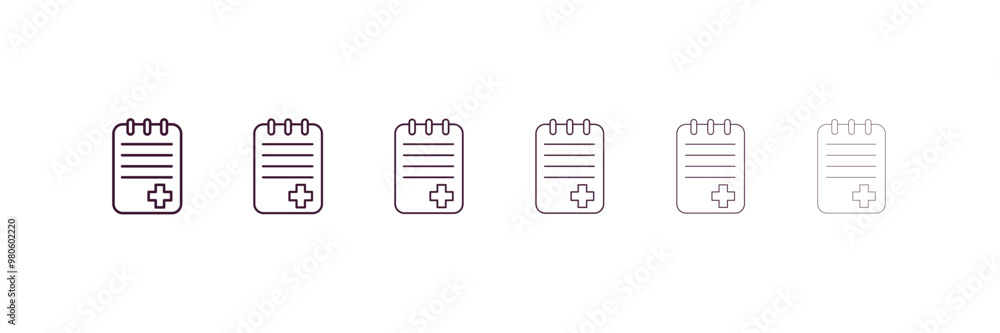 Poster notepad outline icon. linear vector from medical concept. 6 different line style notepad icon includ