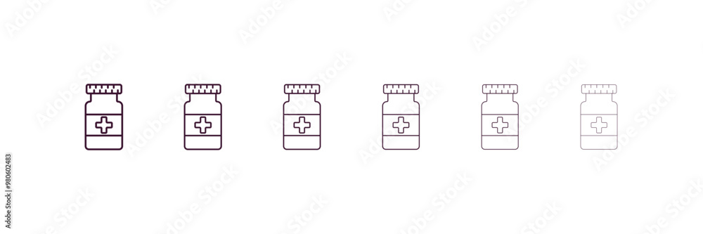 Poster pills jar outline icon. linear vector from medical concept. 6 different line style pills jar icon in