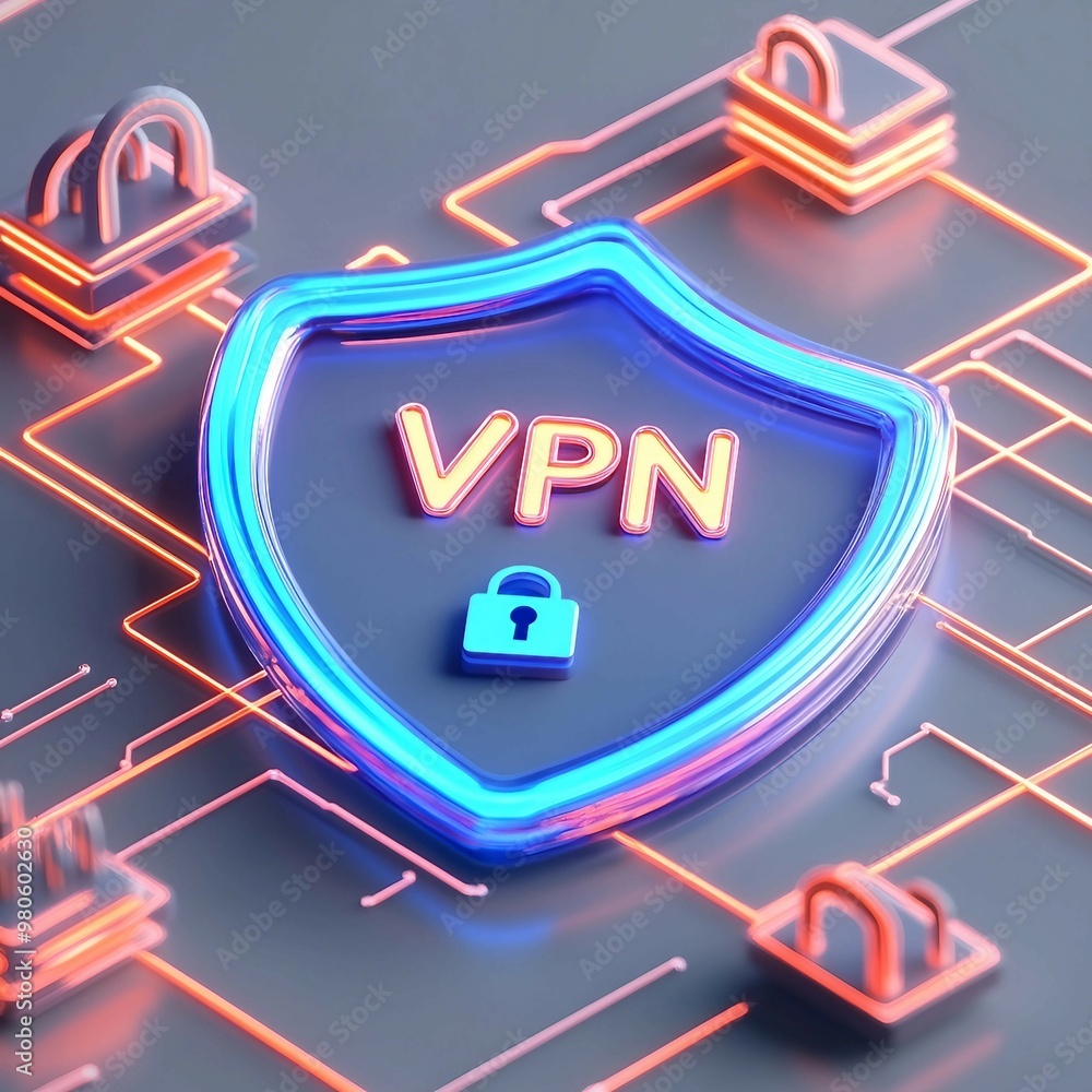 Aufkleber shield with the text vpn virtual private network, the concept of internet data privacy, security, an