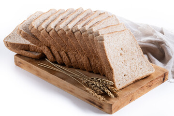 Healthy wholemeal bread slices isolated on white background