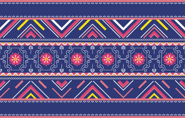 Geometric pattern floral pink.
This image features a navy blue background with pink floral and geometric pattern arranged in rows.
Geometric pattern floral style
Design for textiles,fabric,clothing