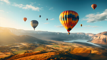 Obraz premium Gliding hot air balloons against a picturesque