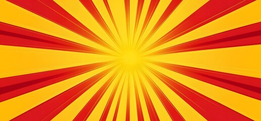 Obraz premium Flat sunburst background with yellow and red rays, 