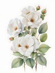 Fototapeta premium Cotton rose flower clipart , white flowers on a white background, Cotton rose painting by watercolor