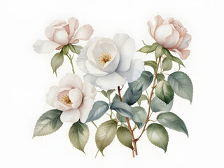 Obraz premium Cotton rose flower clipart , white flowers on a white background, Cotton rose painting by watercolor