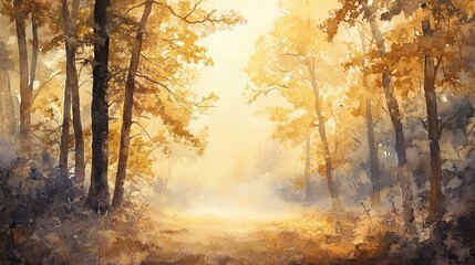 Serene Autumn Landscape with Golden Leaves and Soft Light