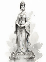 Obraz premium Guan Yin statue watercolor on white background