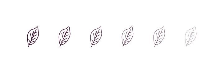 plum leaf outline icon. Linear vector from nature concept. 6 different line style plum leaf icon included thin, light, regular, medium, bold, black