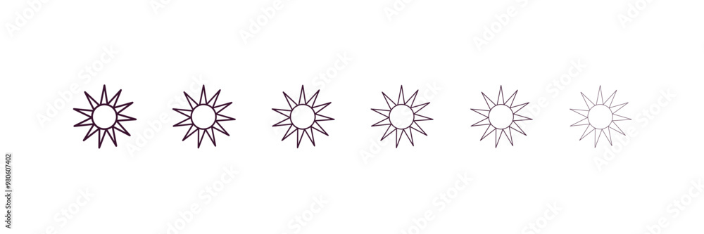 Poster shining sun with rays outline icon. linear vector from nature concept. 6 different line style shinin