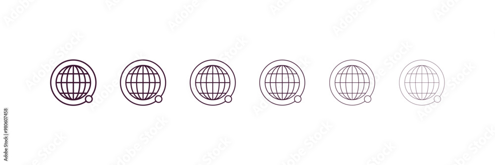 Poster planet with satellite outline icon. linear vector from nature concept. 6 different line style planet