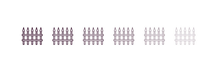 fences outline icon. Linear vector from nature concept. 6 different line style fences icon included thin, light, regular, medium, bold, black