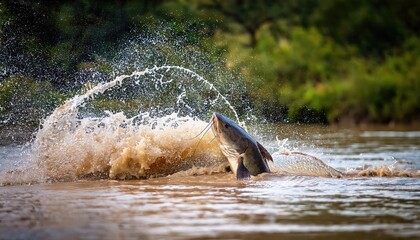 Fototapeta premium Catfish leaps from water