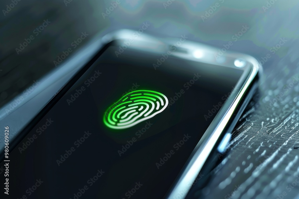 Aufkleber Fingerprint scan on a smartphone screen, illustrating biometric security technology for secure access and data protection on mobile devices.
