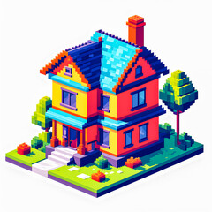 Fototapeta premium Illustration of Pixel art house on white background.