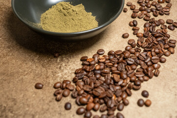 coffee beans on a matcha	