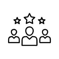 Icon of three people with stars above them, black line style with copy space
