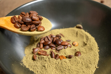coffee beans on a matcha	