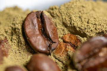 coffee beans on a matcha	