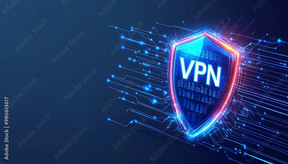 Poster shield with the text vpn virtual private network, the concept of internet data privacy, security, an