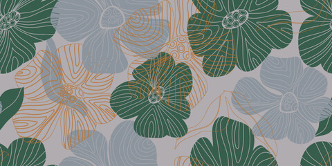 Abstract fantasy flowers motley ornament Asian motifs vector seamless overlapping pattern rapport