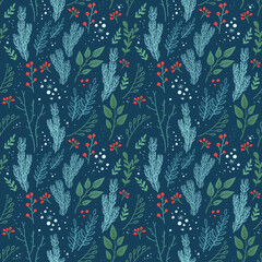 Christmas winter floral seamless pattern. New Year's decor. Festive pattern for your design.