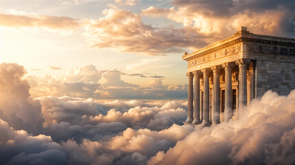 Fototapeta premium cene of pillars of heaven above the clouds, animated virtual repeating seamless 4k