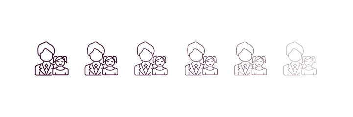 father and daughter outline icon. Linear vector from people concept. 6 different line style father and daughter icon included thin, light, regular, medium, bold, black
