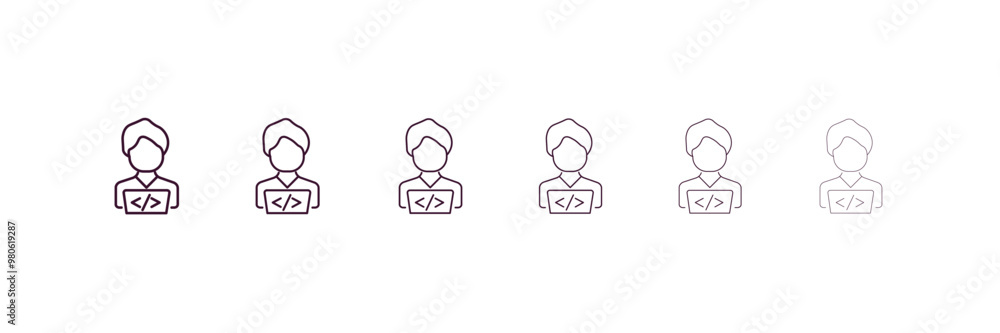 Poster developer outline icon. linear vector from programming concept. 6 different line style developer ico