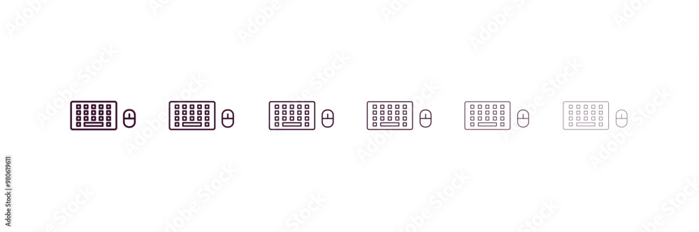 Poster keyboard and mouse outline icon. linear vector from programming concept. 6 different line style keyb