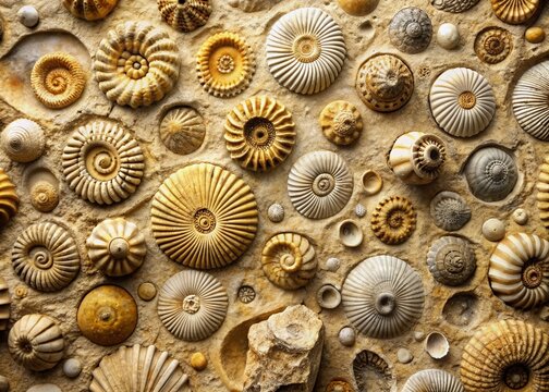 Finely grained limestone texture featuring abundant small, round fossilized brachiopods, showcasing ancient marine life in intricate, natural patterns and earthy tones.