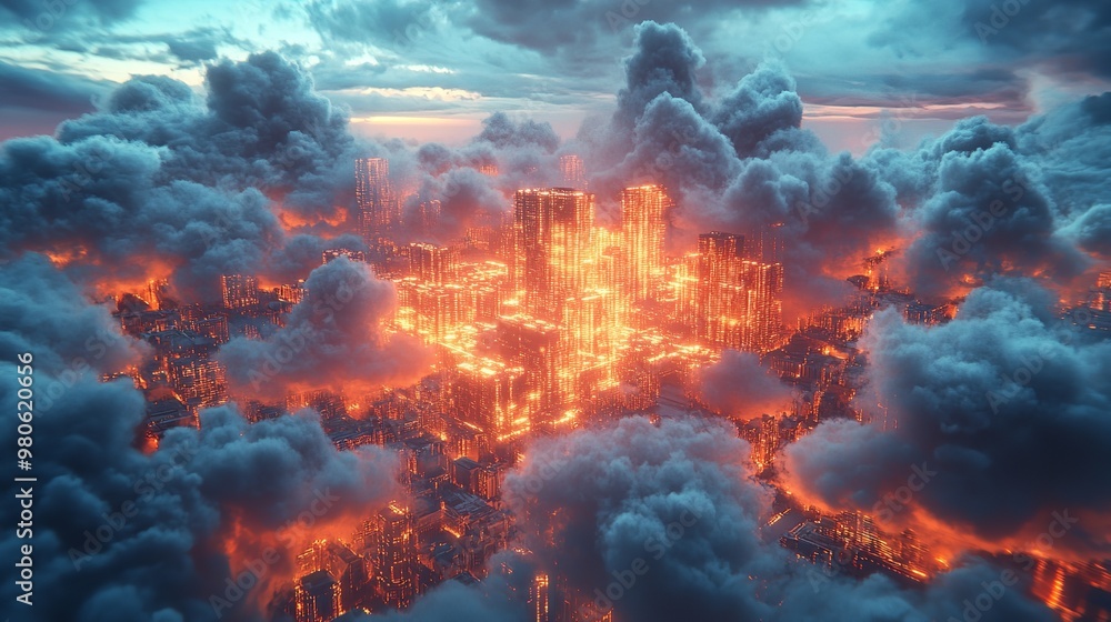 Poster abstract digital design focusing on cloud computing security, perfect for tech wallpaper and backgro