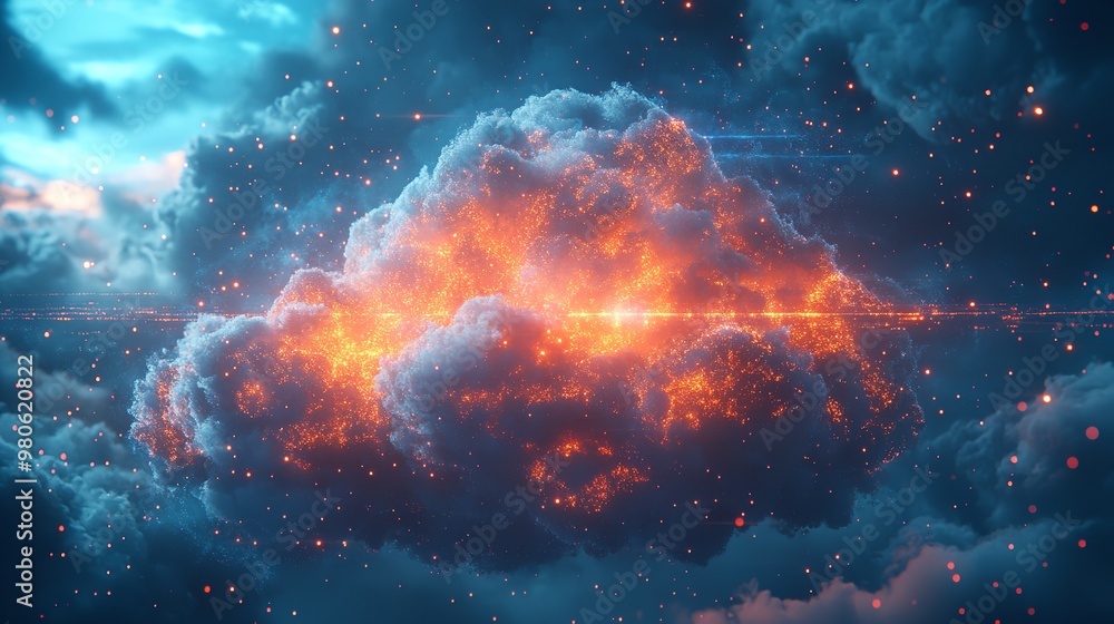 Poster abstract digital design focusing on cloud computing security, perfect for tech wallpaper and backgro