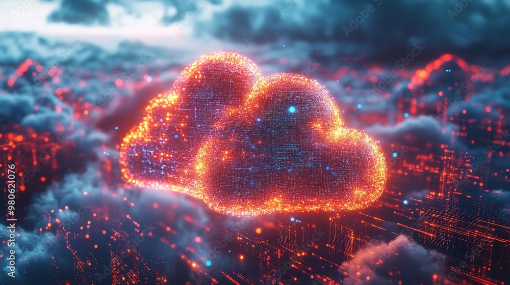 Poster abstract digital design focusing on cloud computing security, perfect for tech wallpaper and backgro