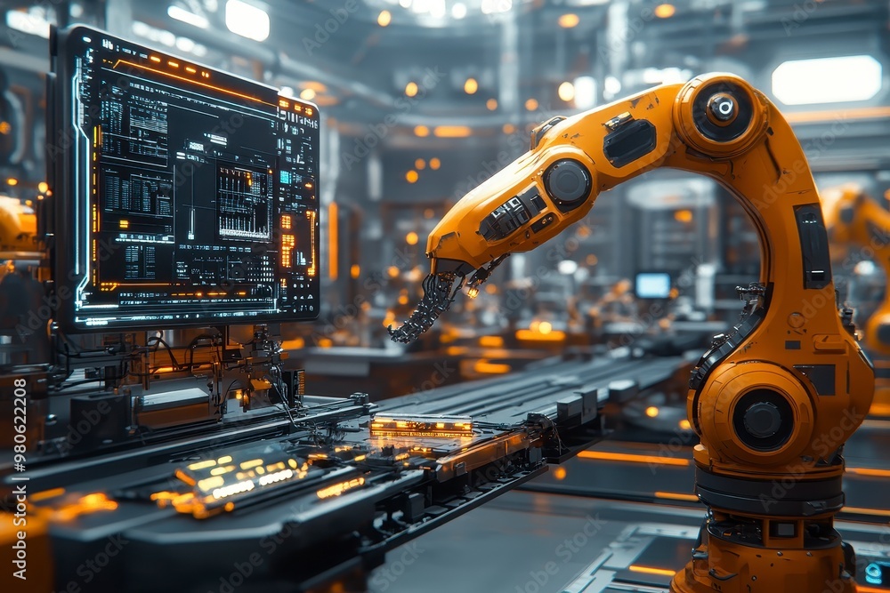 Aufkleber mechanical engineer overseeing factory automation with advanced robotics.